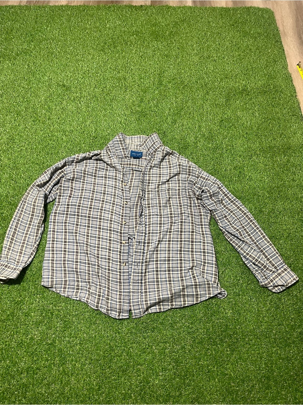 Men's Plaid Long-Sleeve Dress Shirt in Gray and Blue